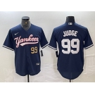 Men's New York Yankees #99 Aaron Judge Number Navy Cool Base Stitched Baseball Jersey