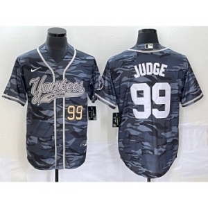 Men's New York Yankees #99 Aaron Judge Numbre Grey Camo Cool Base With Patch Stitched Baseball Jersey