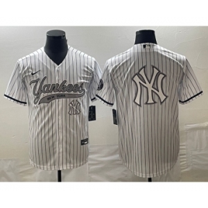 Men's New York Yankees Big Logo White Pinstripe Cool Base Stitched Baseball Jersey