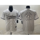 Men's New York Yankees Big Logo White Pinstripe Cool Base Stitched Baseball Jerseys