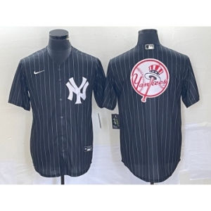 Men's New York Yankees Blank Black Pinstripe Cool Base Stitched Baseball Jersey2