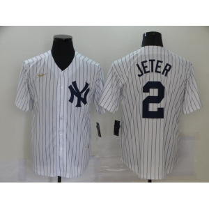 New York Yankees  #2 Derek Jeter Nike Home Cooperstown Collection Player MLB Jersey White