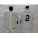 Nike Men's New York Yankees #2 Derek Jeter White Retro gold font Fashion Flex Base Authentic Baseball Jersey