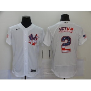 Nike Men's New York Yankees #2 Derek Jeter White USA Flag Fashion Flex Base Authentic Baseball Jersey