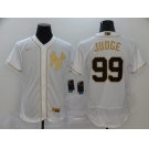 Nike Men's New York Yankees #99 Aaron Judge White Retro Gold Font Fashion Flex Base Authentic Baseball Jersey