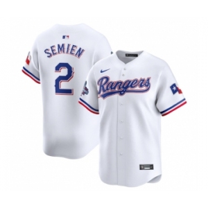 Men's Texas Rangers #2 Marcus Semien White 2023 World Series Champions Stitched Baseball Jersey