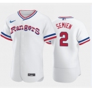 Men's Texas Rangers #2 Marcus Semien White Throwback Stitched Flex Base Nike Jersey