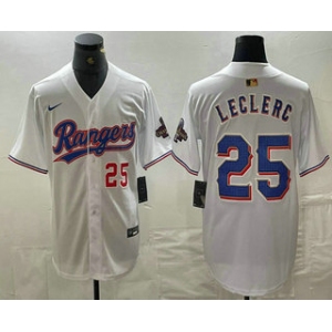 Men's Texas Rangers #25 Jose Leclerc Number White 2024 Gold Collection Limited Cool Base Jersey