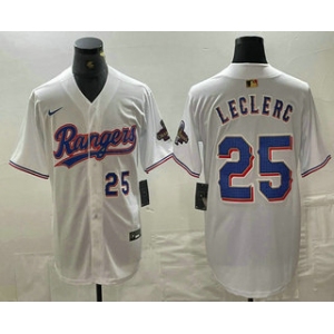 Men's Texas Rangers #25 Jose Leclerc Number White 2024 Gold Collection Limited Cool Base Jerseys