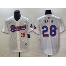 Men's Texas Rangers #28 Jonah Heim Number White 2023 World Series Champions Cool Base Jersey