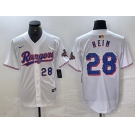 Men's Texas Rangers #28 Jonah Heim Number White 2023 World Series Champions Cool Base Jerseys