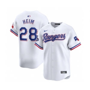 Men's Texas Rangers #28 Jonah Heim White 2023 World Series Champions Stitched Baseball Jersey