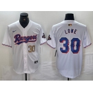 Men's Texas Rangers #30 Nathaniel Lowe Number White 2024 Gold Collection Limited Cool Base Jersey