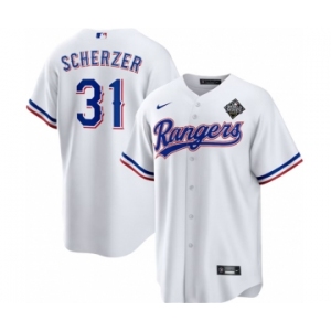 Men's Texas Rangers #31 Max Scherzer 2023 White World Series Stitched Baseball Jersey