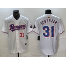 Men's Texas Rangers #31 Max Scherzer Number White 2023 World Series Champions Cool Base Jersey