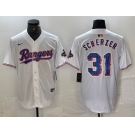 Men's Texas Rangers #31 Max Scherzer White 2023 World Series Champions Cool Base Jersey