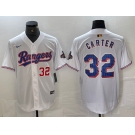 Men's Texas Rangers #32 Evan Carter Number White 2023 World Series Champions Cool Base Jersey