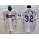 Men's Texas Rangers #32 Evan Carter Number White 2023 World Series Champions Cool Base Jerseys