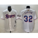 Men's Texas Rangers #32 Evan Carter White 2023 World Series Champions Cool Base Jersey