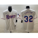 Men's Texas Rangers #32 Evan Carter White With Patch Cool Base Stitched Baseball Jersey