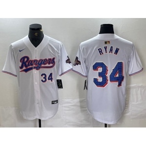 Men's Texas Rangers #34 Nolan Ryan Number White 2024 Gold Collection Limited Cool Base Jerseys