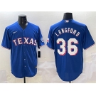 Men's Texas Rangers #36 Wyatt Langford Royal Cool Base Limited Stitched Baseball Jersey