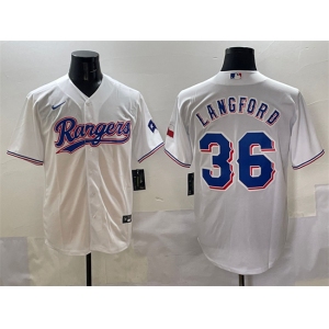 Men's Texas Rangers #36 Wyatt Langford White Cool Base Stitched Baseball Jersey
