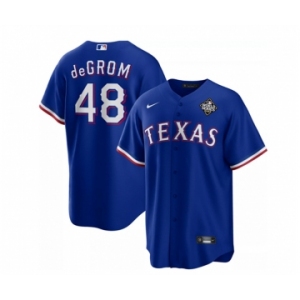 Men's Texas Rangers #48 Jacob DeGrom Royal 2023 World Series Cool Base Stitched Baseball Jersey