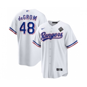 Men's Texas Rangers #48 Jacob DeGrom White 2023 World Series Cool Base Stitched Baseball Jersey