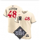 Men's Texas Rangers #48 Jacob deGrom Number Cream  2023 World Series City Connect Flex Base Stitched Jersey