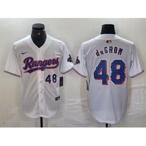 Men's Texas Rangers #48 Jacob deGrom Number White 2024 Gold Collection Limited Cool Base Jersey