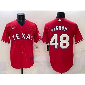 Men's Texas Rangers #48 Jacob deGrom Red With Patch Cool Base Stitched Baseball Jersey