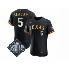 Men's Texas Rangers #5 Corey Seager Black Gold 2023 World Series Flex Base Stitched Baseball Jersey