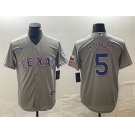 Men's Texas Rangers #5 Corey Seager Gray With Patch Cool Base Stitched Baseball Jersey