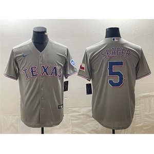 Men's Texas Rangers #5 Corey Seager Gray With Patch Cool Base Stitched Baseball Jersey