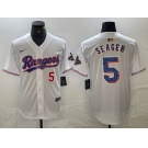 Men's Texas Rangers #5 Corey Seager Number White 2023 World Series Champions Cool Base Jersey