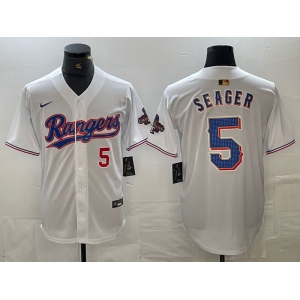 Men's Texas Rangers #5 Corey Seager Number White 2023 World Series Champions Cool Base Jersey