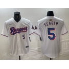 Men's Texas Rangers #5 Corey Seager Number White 2024 Gold Collection Limited Cool Base Jersey