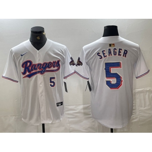 Men's Texas Rangers #5 Corey Seager Number White 2024 Gold Collection Limited Cool Base Jersey