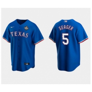 Men's Texas Rangers #5 Corey Seager Royal 2023 World Series Stitched Baseball Jersey