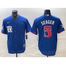 Men's Texas Rangers #5 Corey Seager Royal Blue 2023 City Connect Stitched Baseball Jersey