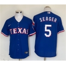 Men's Texas Rangers #5 Corey Seager Royal With Patch Cool Base Stitched Baseball Jersey