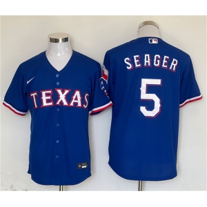 Men's Texas Rangers #5 Corey Seager Royal With Patch Cool Base Stitched Baseball Jersey
