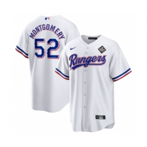 Men's Texas Rangers #52 Jordan Montgomery White 2023 World Series Stitched Baseball Jersey