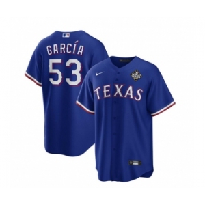 Men's Texas Rangers #53 Adolis García Royal 2023 World Series Stitched Baseball Jersey