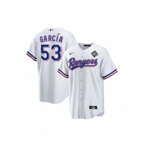 Men's Texas Rangers #53 Adolis García White 2023 World Series Stitched Baseball Jersey