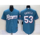 Men's Texas Rangers #53 Adolis Garcia Light Blue With Patch Cool Base Stitched Baseball Jersey