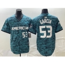 Men's Texas Rangers #53 Adolis Garcia Number Teal 2023 All Star Stitched Baseball Jersey