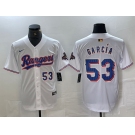 Men's Texas Rangers #53 Adolis Garcia Number White 2023 World Series Champions Cool Base Jersey