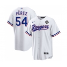 Men's Texas Rangers #54 Martín Pérez White 2023 World Series Stitched Baseball Jersey